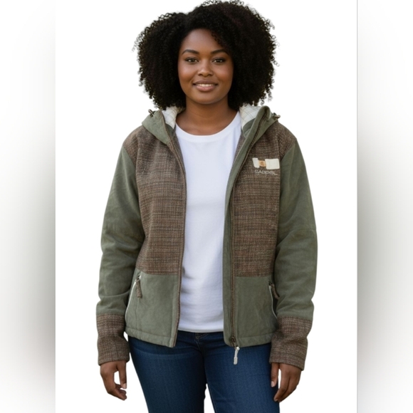 Capp3L Jackets & Blazers - Capp3L Women's Wood-Grain Panel Hooded Jacket Snowboard Street Hybrid Outerwear